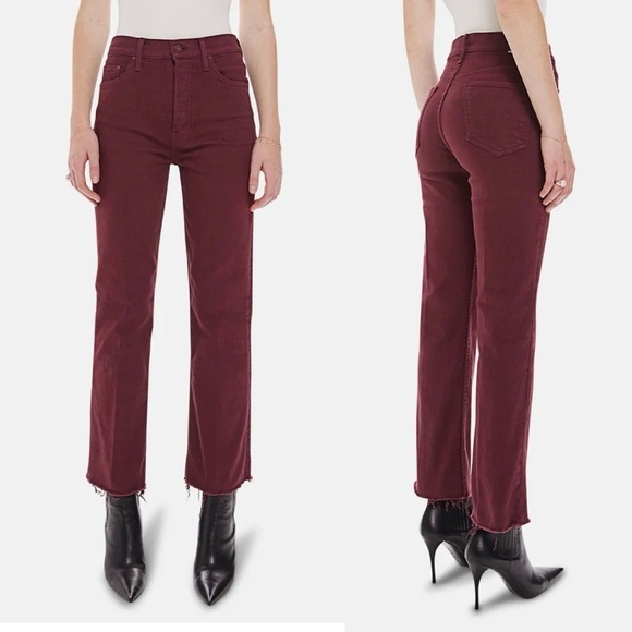 MOTHER The Tripper Ankle Fray Jeans in Play Date Burgundy Women’s Size 26 - Picture 1 of 12